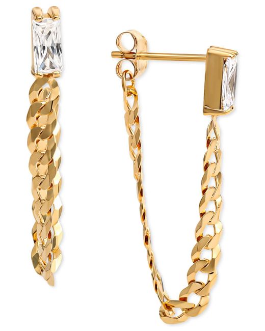 Giani Bernini Metallic Cubic Zirconia Chain Front & Back Earrings In 18k Gold-plated Sterling Silver, Created For Macy's