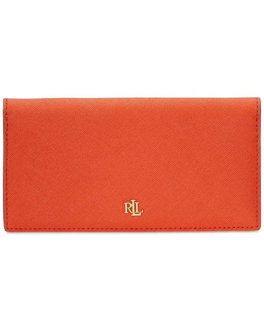 Lauren by Ralph Lauren Red Crosshatch Leather Slim Wallet