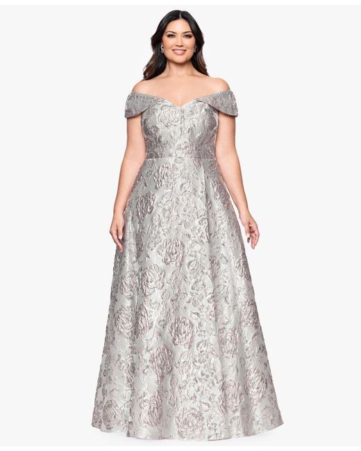 Xscape White Plus Size Off The Shoulder Long Ball Gown