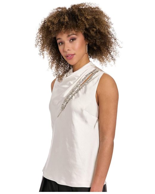 Muse White Draped Mock Neck Top