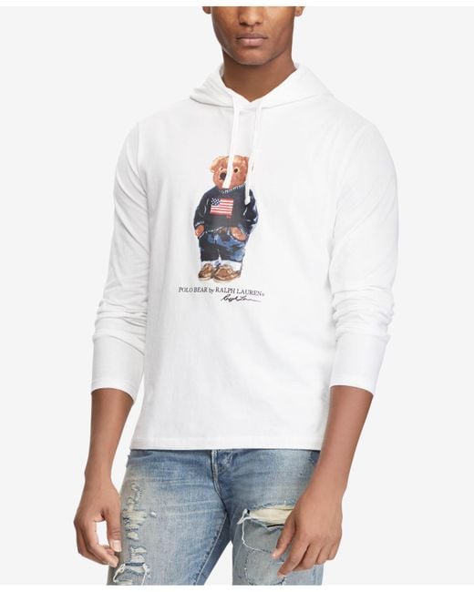 Polo Ralph Lauren White Men's Polo Bear Long-sleeve Hooded T-shirt for men