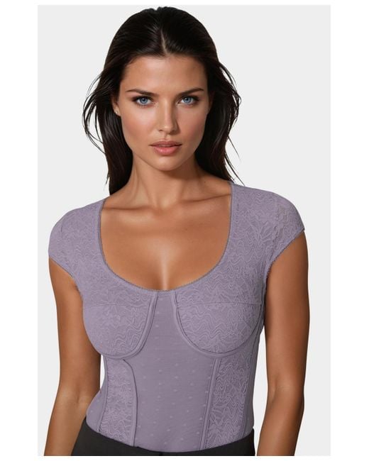 Bebe Purple Swiss Dot Lace Bodysuit