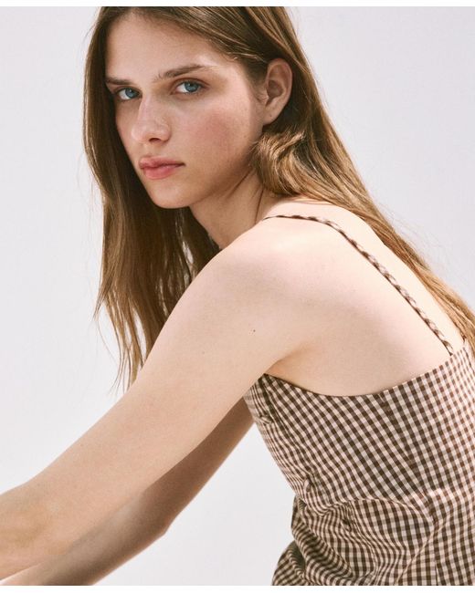 Mango White Gingham Check Button Top