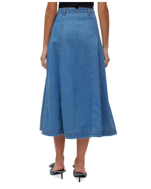 Vero Moda Blue Brynn Cotton Midi Denim Skirt