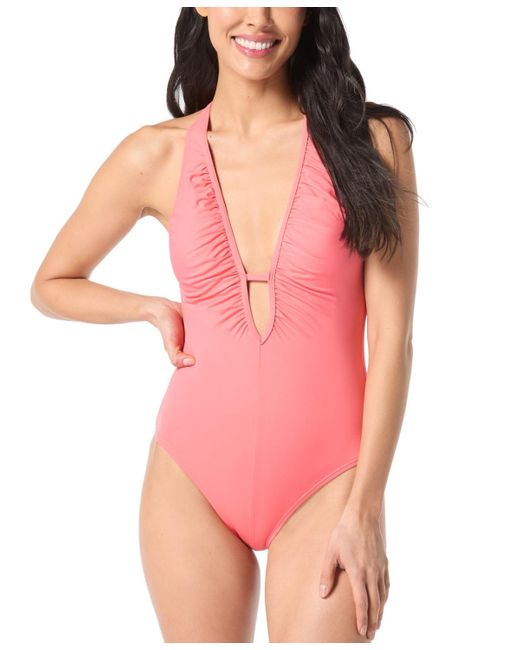 Vince Camuto Pink Plunge Cutout One-piece Swimsuit