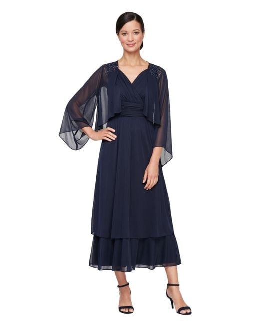 Sl Fashions Blue Surplice-neck Jersey A-line Dress
