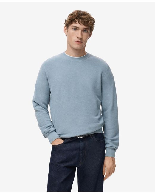 Mango Blue Microstructured Cotton Knitted Sweater for men