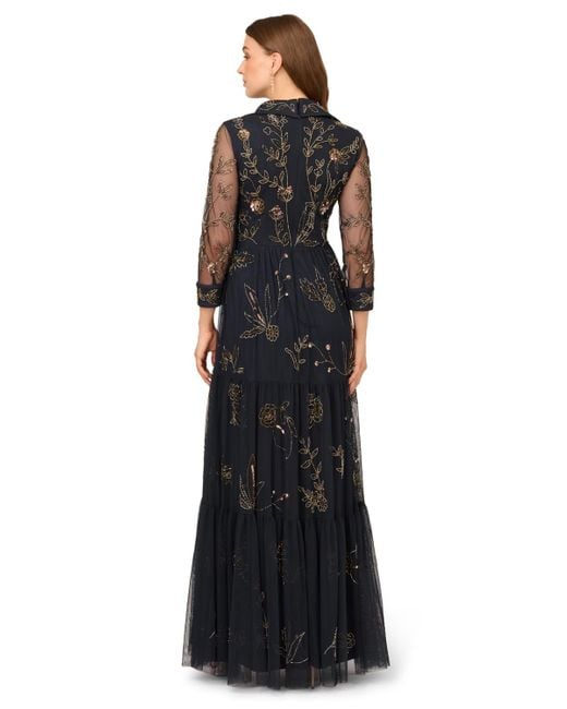 adrianna papell beaded long dress black Vintage 90s Adrianna Papell Black Silk Beaded Pearl Gown Dress NWT Siz main image 0