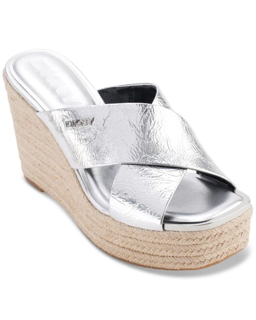 DKNY White Maryn Crossband Espadrille Platform Wedge Sandals