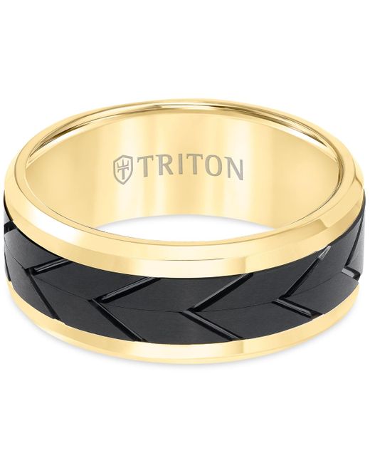 Triton Blue Men's Black Tread Design Band In Tungsten Carbide for men