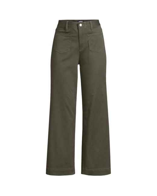 Lands' End Green High Rise Patch Pocket Wide Leg Chino Crop Pants