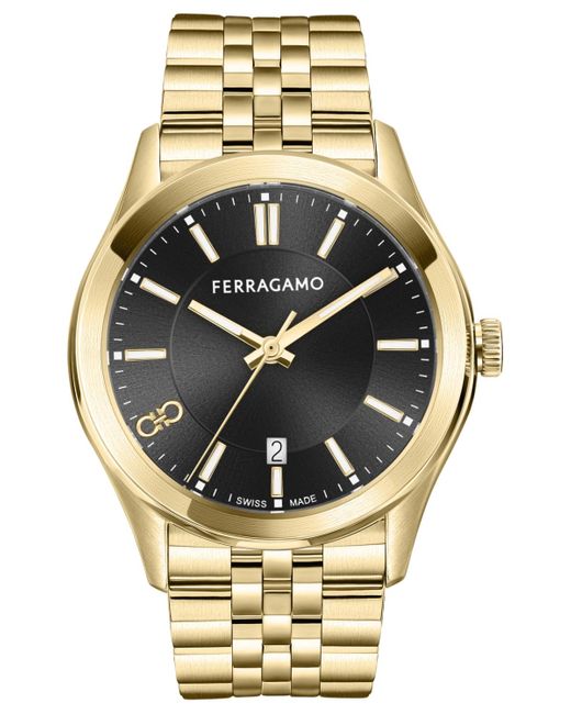 Ferragamo Metallic Salvatore Swiss Classic Gold Ion-plated Stainless Steel Bracelet Watch 42mm for men