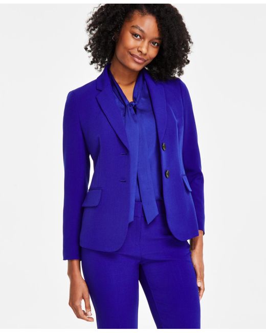 Kasper Blue Stretch Crepe Two-button Notch-collar Blazer