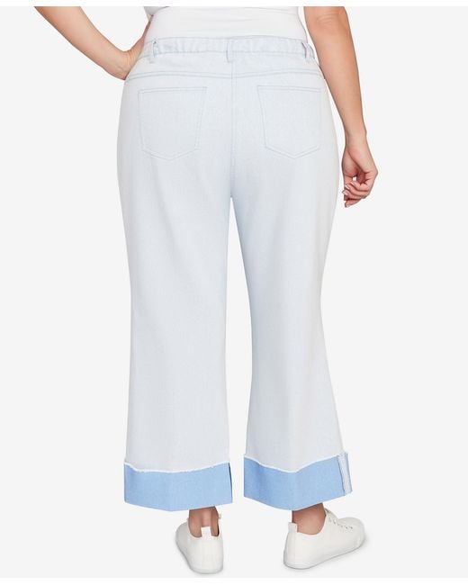 Ruby Rd White Plus Size Cuffed Pull-on Faux Fly Pants