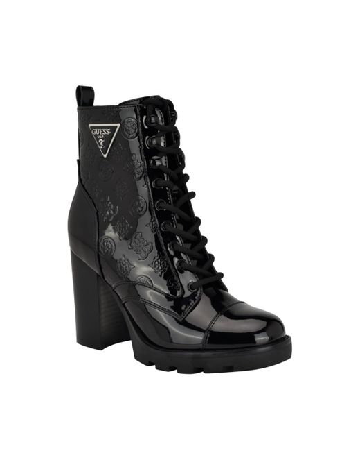 Guess Black Neadyn Heeled Lug Sole Lace Up Hiker Booties
