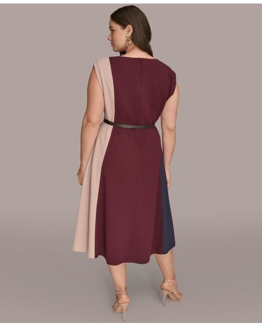 Donna Karan Purple Plus Size Belted Midi Dress