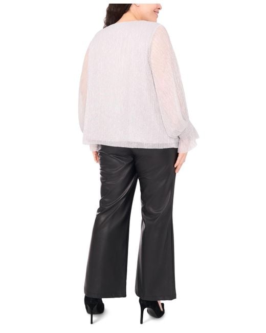 Vince Camuto Gray Plus Size Metallic V-neck Blouse