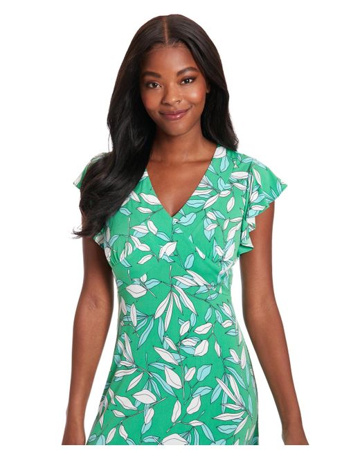 London Times Green Petite Flutter-sleeve Midi Dress