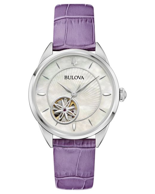 Bulova Metallic Automatic Leather Strap Watch 34.5mm