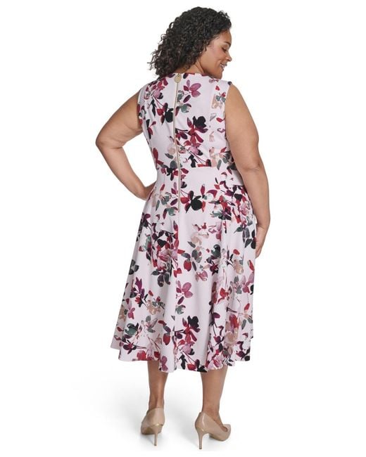 Calvin Klein Plus Size Floral Print Fit & Flare Dress in Red | Lyst