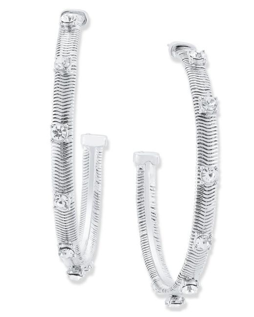 INC International Concepts White Large Pave Studded Snake Chain C-hoop Earrings