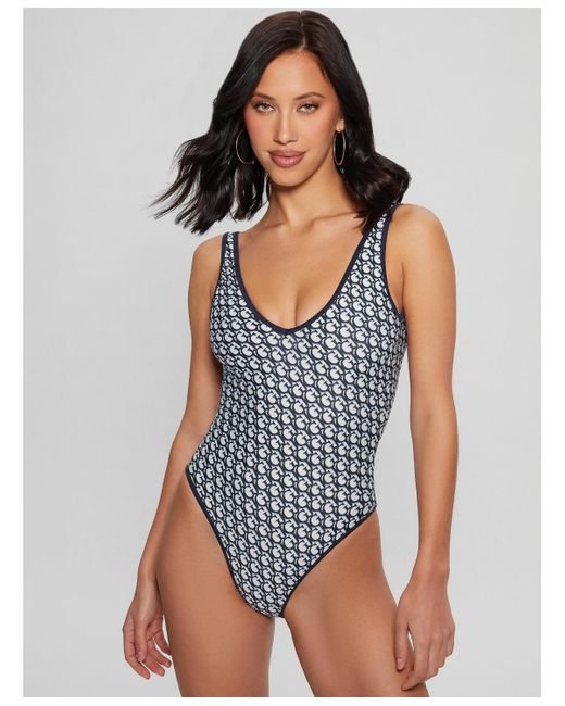 Guess Blue Signature Printed One-piece