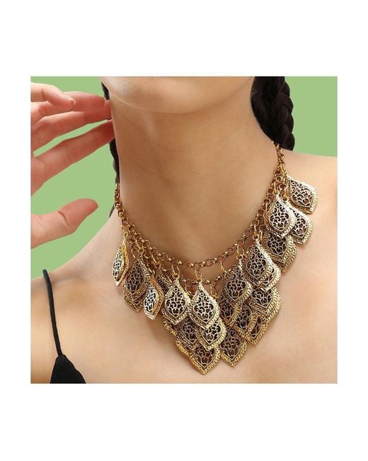 SOH Metallic Leaf Statement Necklace