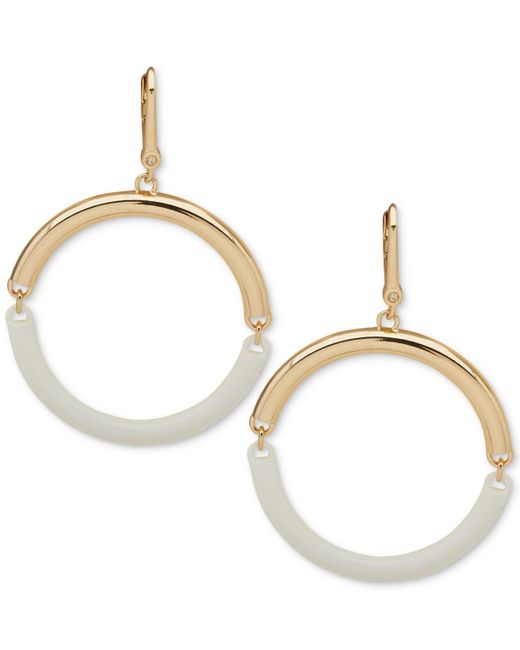 DKNY Metallic Gold-tone & Color Spit Hoop Drop Earrings