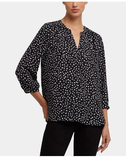 NYDJ Black Pintuck Split Neck Top