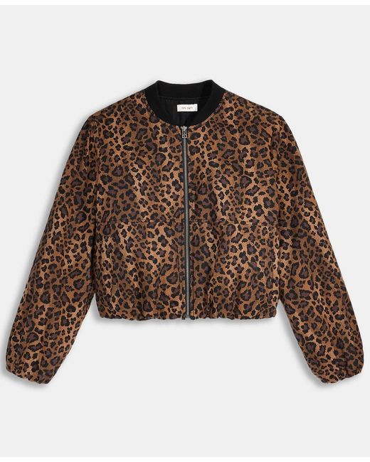 On 34th Brown Leopard Print Bubble-hem Bomber Jacket