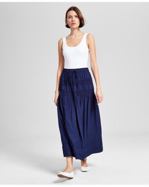 And Now This Blue Tie-waist Lace-inset Maxi Skirt