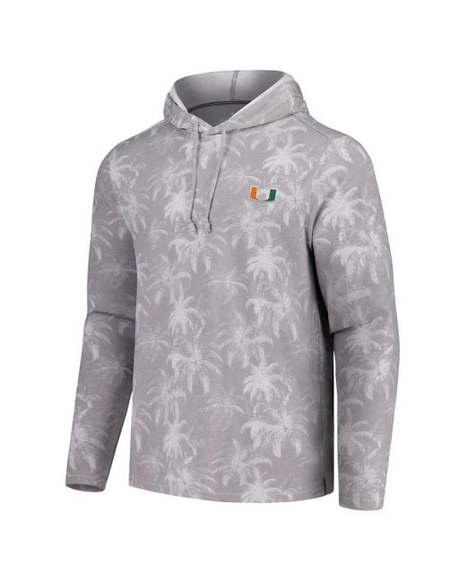 Tommy Bahama Gray Miami Hurricanes Palm Frenzy Hoodie Long Sleeve T-shirt for men