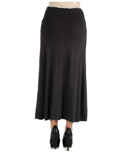 24seven Comfort Apparel Black Elastic Waist Solid Color Maxi Skirt