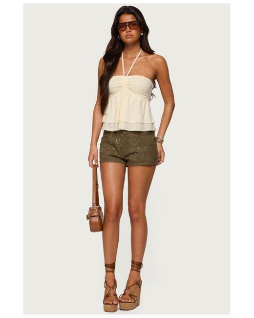 Edikted Natural Layered Linen Look Babydoll Halter Top
