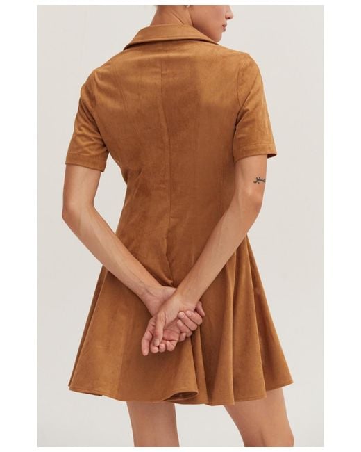 Crescent Brown Kenya Fit And Flare Polo Suede Mini Dress