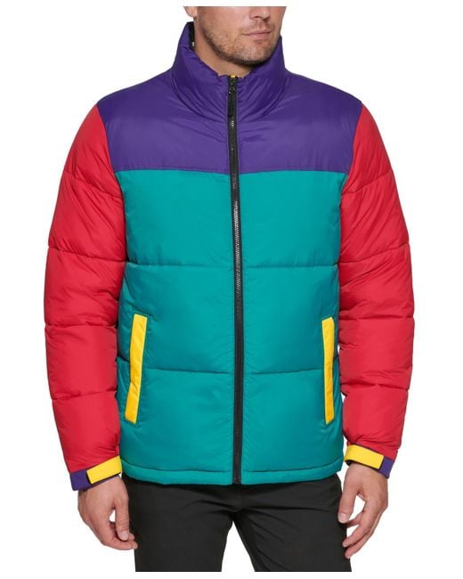 Club Room Blue Colorblocked Quilted Full-zip Puffer Jacket for men