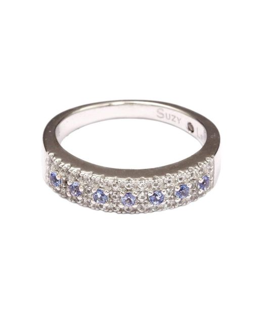 SUZY LEVIAN NEW YORK Suzy Levian Sterling Silver Sapphire & Created White Sapphire Color-pop Half Band Ring