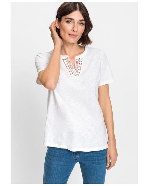Olsen White 100% Cotton Short Sleeve Split Neck T-shirt