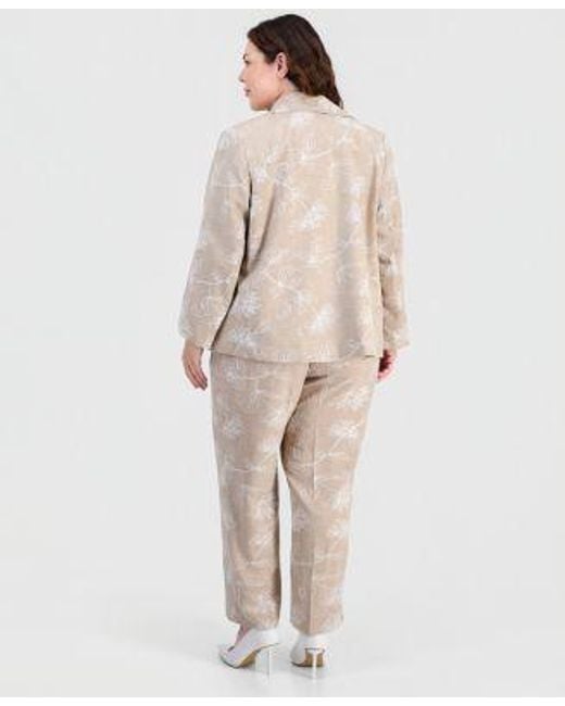 Kasper Natural Plus Size Boxy Jacket Pull On Elastic Back Pants