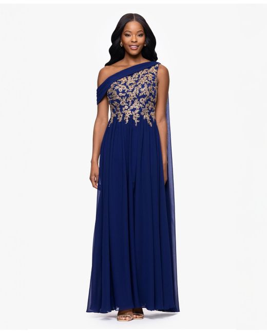 Betsy & Adam Embroidered Off-the-shoulder Dress in Blue | Lyst Betsy & Adam Embroidered Off-the-shoulder Dress in Blue | Lyst