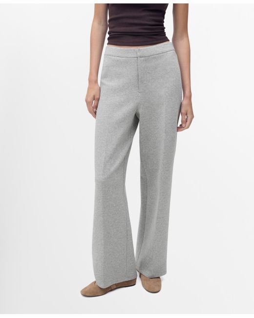 Mango Gray Elastic Waist Straight-fit Pants