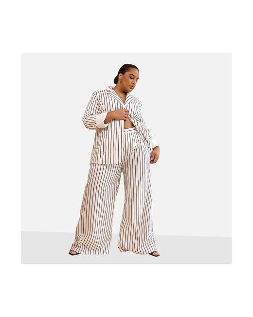 Rebdolls White Plus Size Edith Stripe Wide Leg Pants W. Pockets