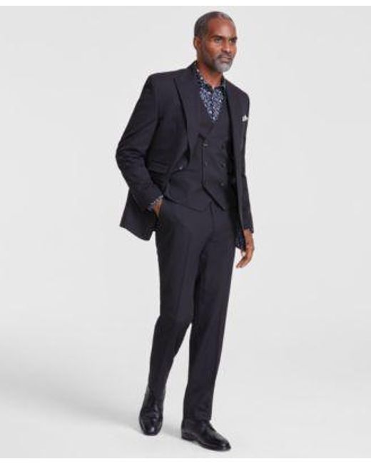 Tayion Collection Blue Classic Fit Solid Suit Separates for men