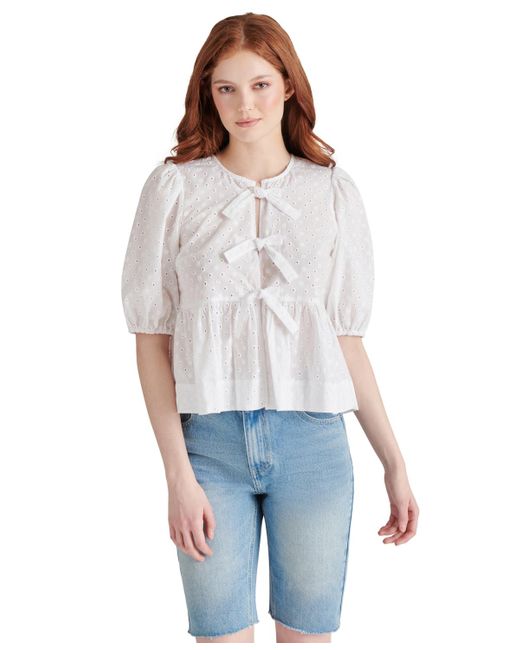 Steve Madden White Paula Eyelet Tie-front Cotton Top