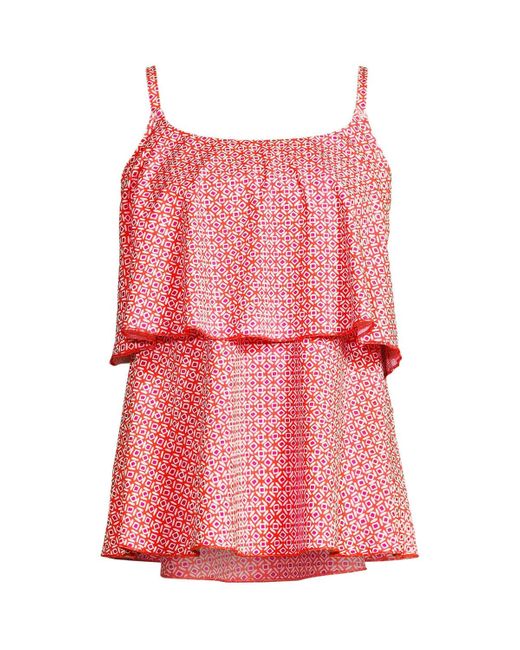Lands' End Pink Chlorine Resistant Tiered Tankini Swimsuit Top