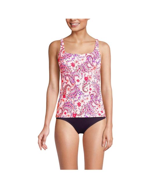Lands' End Red Ddd-cup Chlorine Resistant Square Neck Underwire Tankini Swimsuit Top