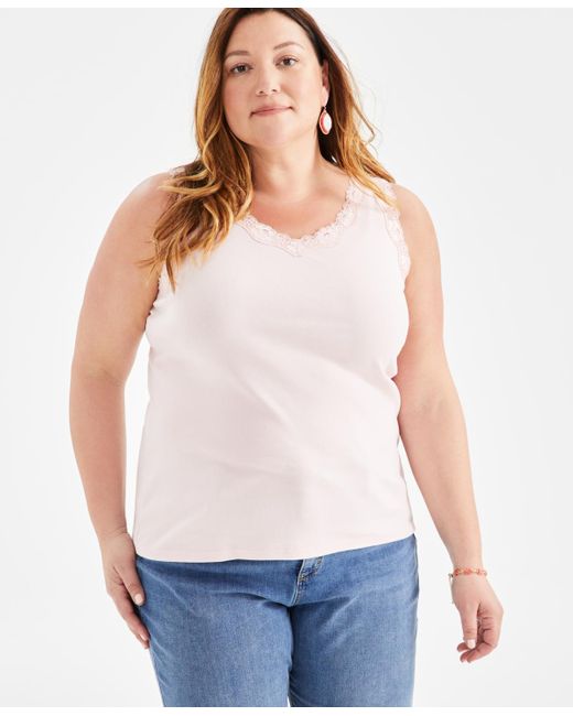 Style & Co. White Plus Size Lace-trimmed Tank Top