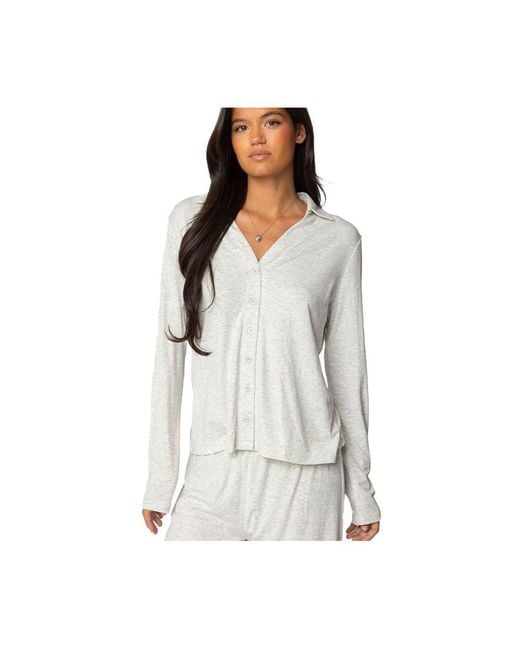 Edikted White Justina Button Up Top