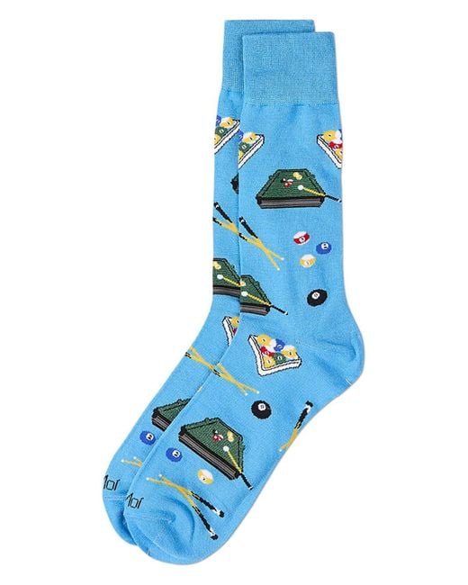 Memoi Blue Shoot Pool Crew Socks for men