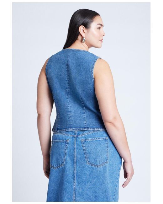 Eloquii Blue Plus Size Tie Front Denim Vest
